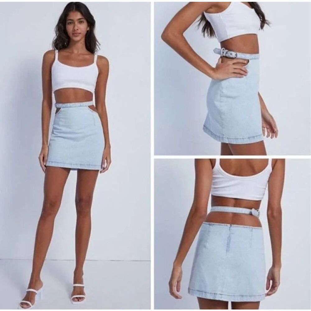 Revolve We Wore What Womens Cut Out Denim Skirt Indigo NEW